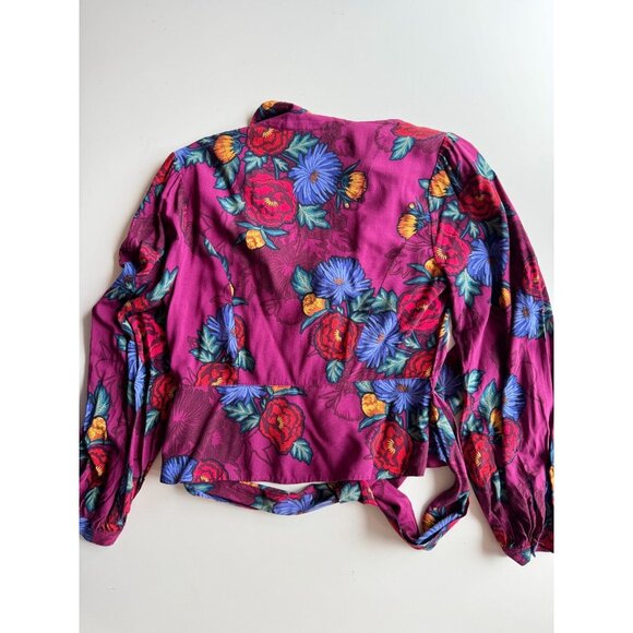 MOULINETTE SOEURS x ANTHROPOLOGIE Maisie Purple Floral Wrap Blouse Top, Size 4 - Picture 10 of 13